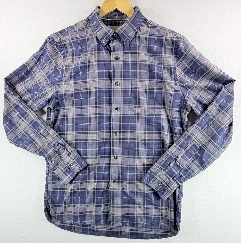 Hickey Freeman Men’s Long Sleeve Button Down Plaid Shirt Blue Cotton Size M